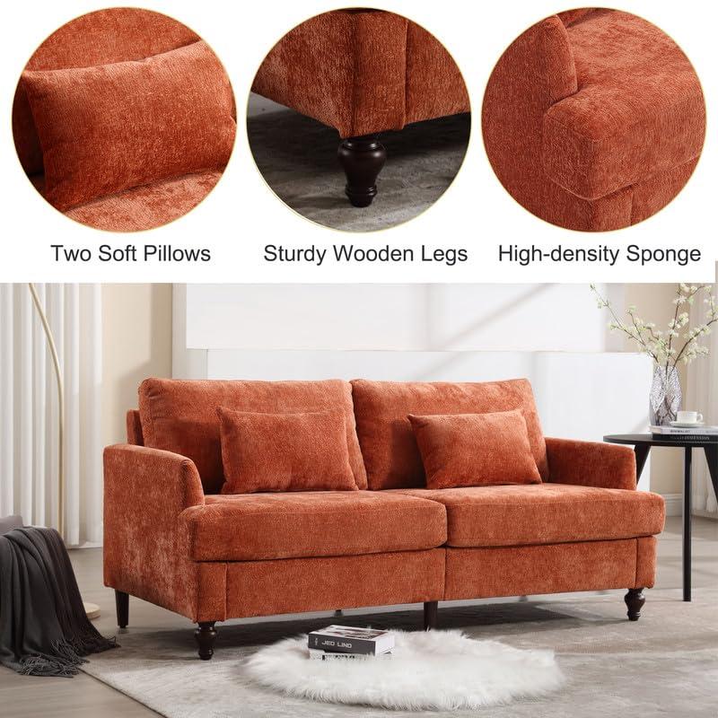 George Oliver Chenille Loveseat Sofa, Mid-Century 2-Seat Upholstered Couch with Wooden Legs for Living Room or Bedroom