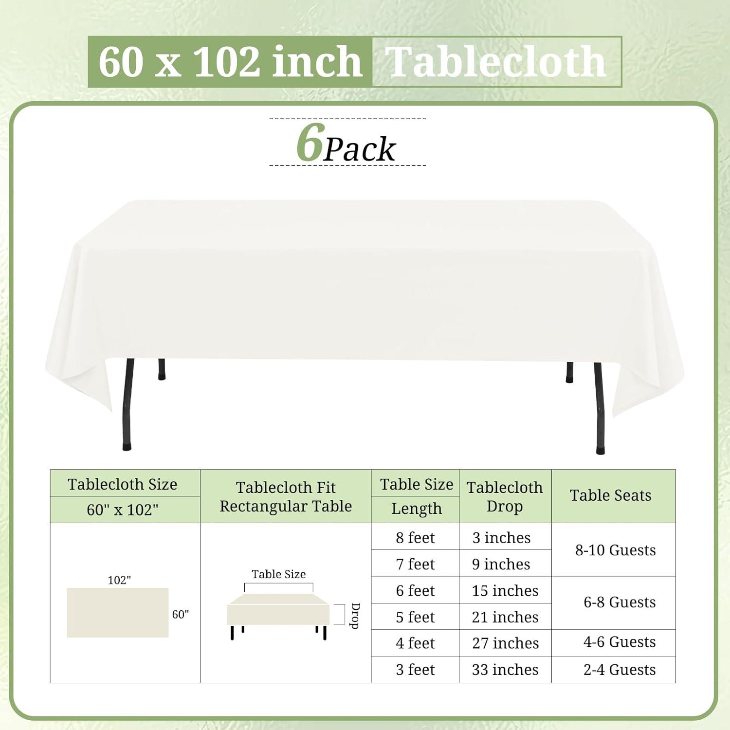 10 Pack Beige Tablecloth 60x102 inch Polyester Fabric Tablecloths for 6 Foot Rectangle Tables Wrinkle Resistant Linen Tablecloth Washable Table Covers for Party Wedding Events and Camping