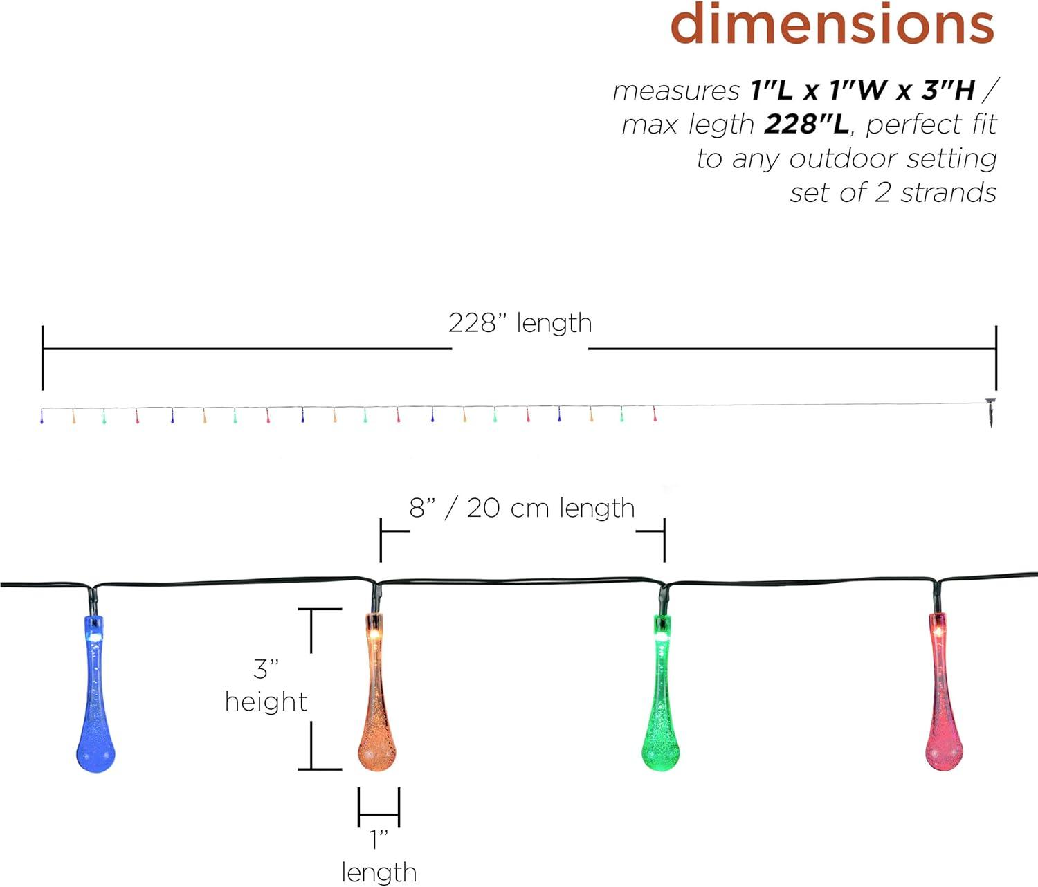 Alpine Corporation 228" 19' Long Solar Powered Multi-Color Dual Function Teardrop String Lights (Set of 2)