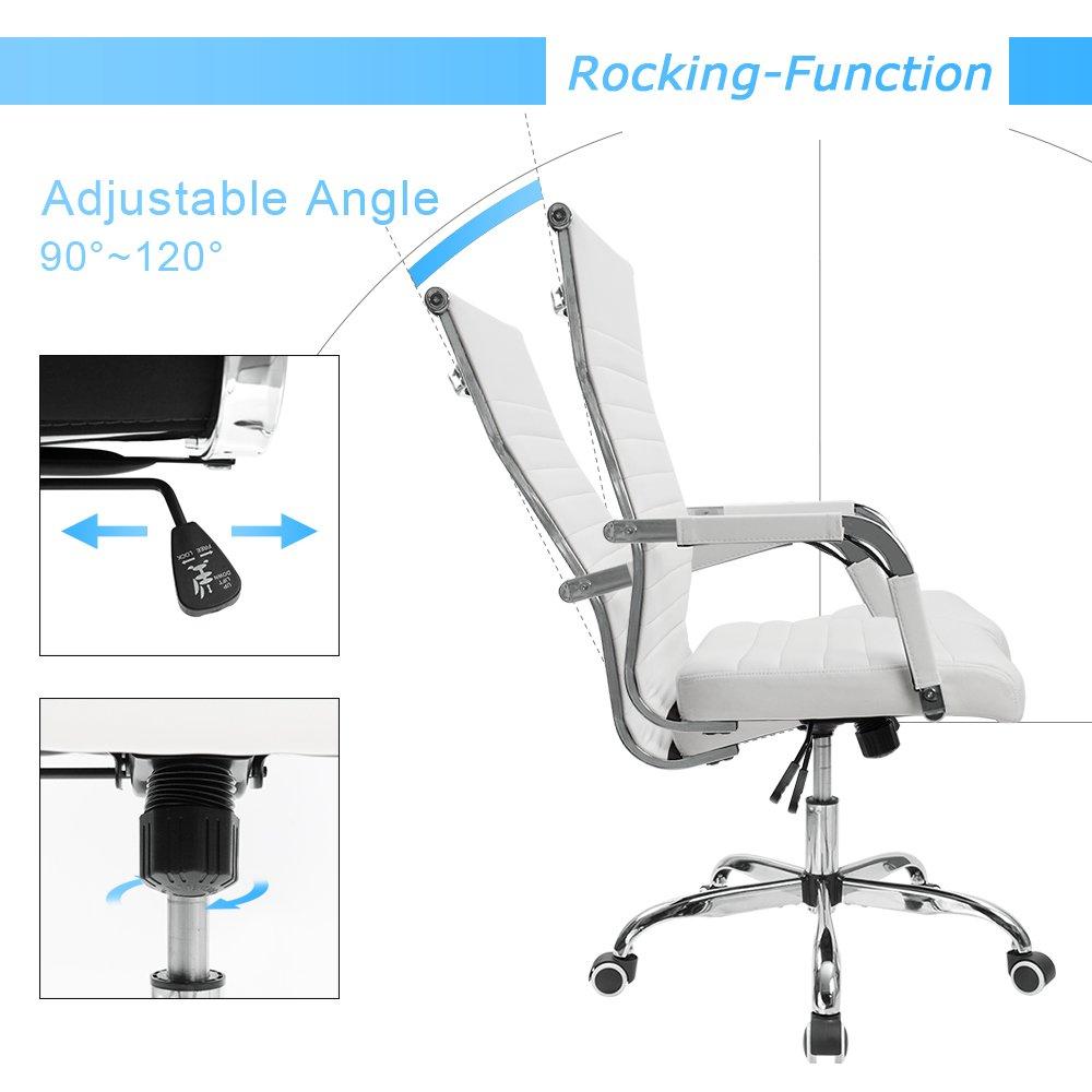 Furmax Ribbed Executive Chair with Swivel & Lumbar Support, 300 lb. Capacity, White