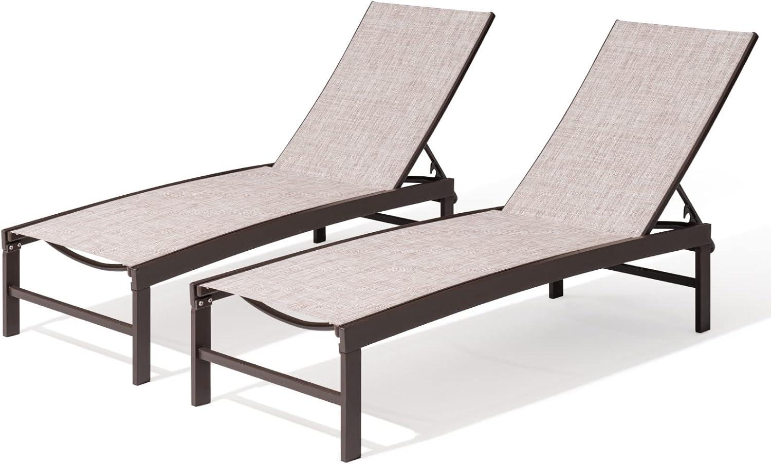 Beige Aluminum Adjustable Outdoor Chaise Lounge with Textilene Fabric