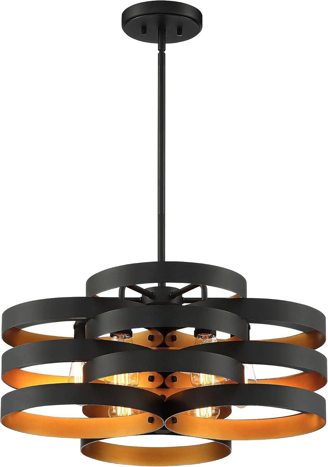 Zia Black Gold 28" Wide Modern Industrial 6-Light Chandelier