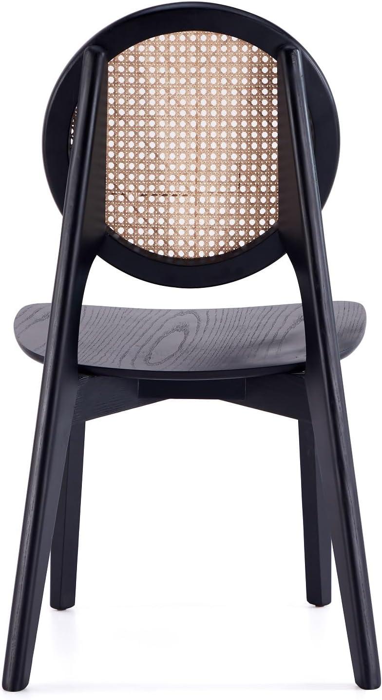 Set of 2 Versailles Round Dining Chairs Black/Natural - Manhattan Comfort: Mid-Century Modern, Ash Wood Frame, No Assembly Required