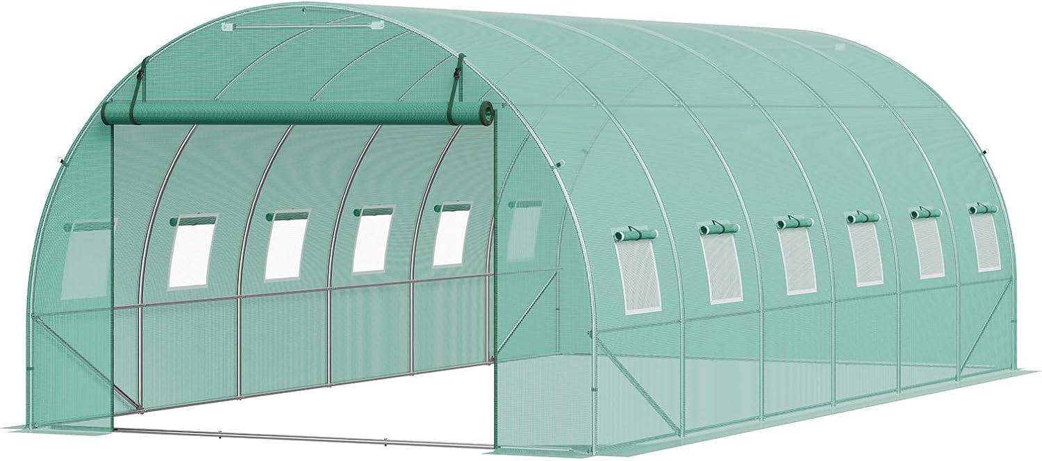 Large Green Walk-In Tunnel Greenhouse with Galvanized Steel Frame