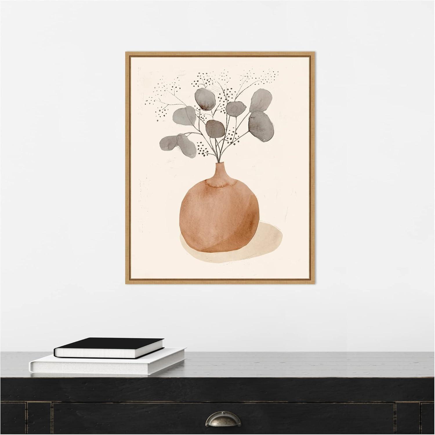 16" x 20" La Planta I Floral Vase by Victoria Barnes Framed Canvas Wall Art - Amanti Art: Modern Lithograph, Sawtooth Back Mount