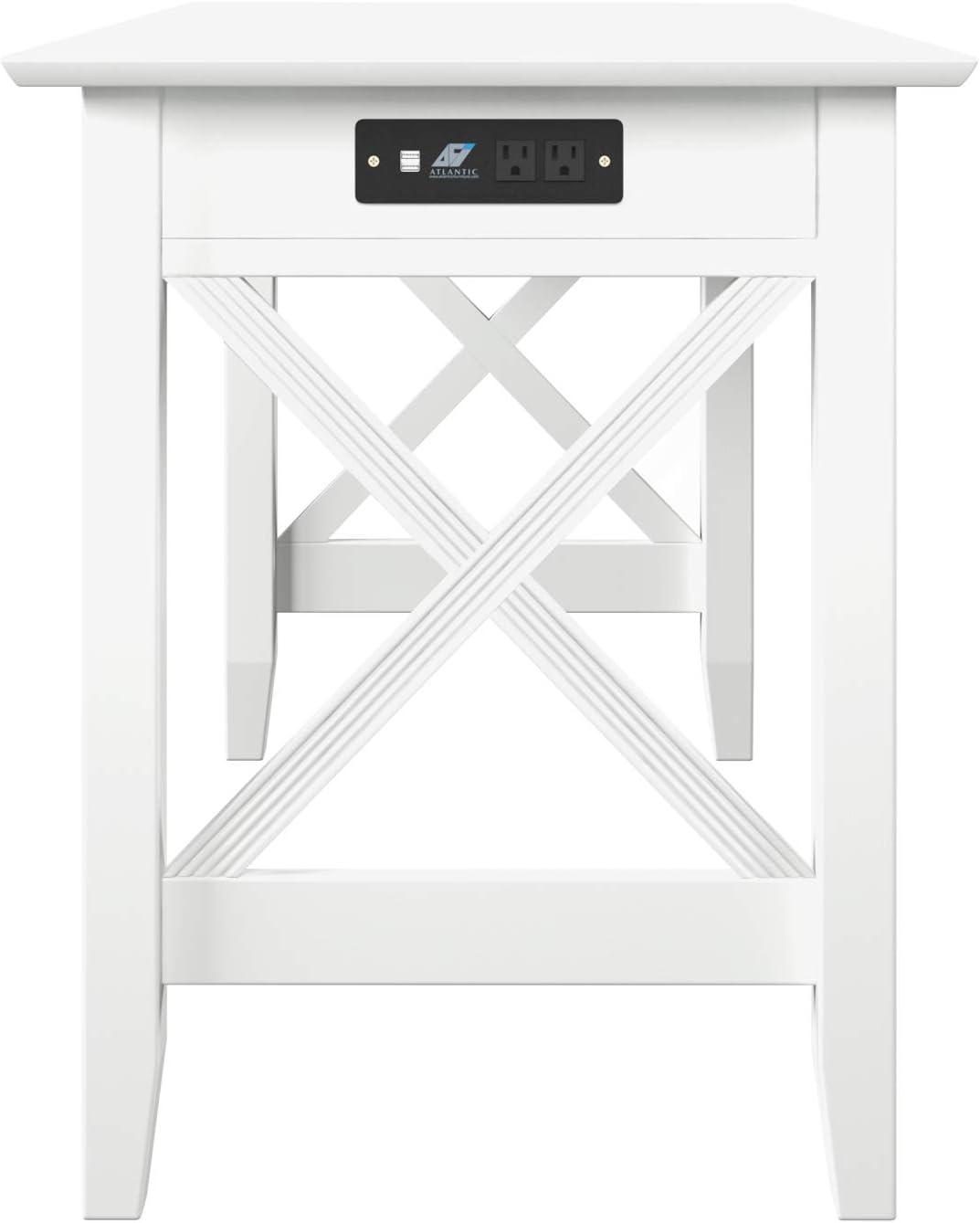 AFI X Design Solid Wood Writing Desk with Felt Drawer & Charging Station in White