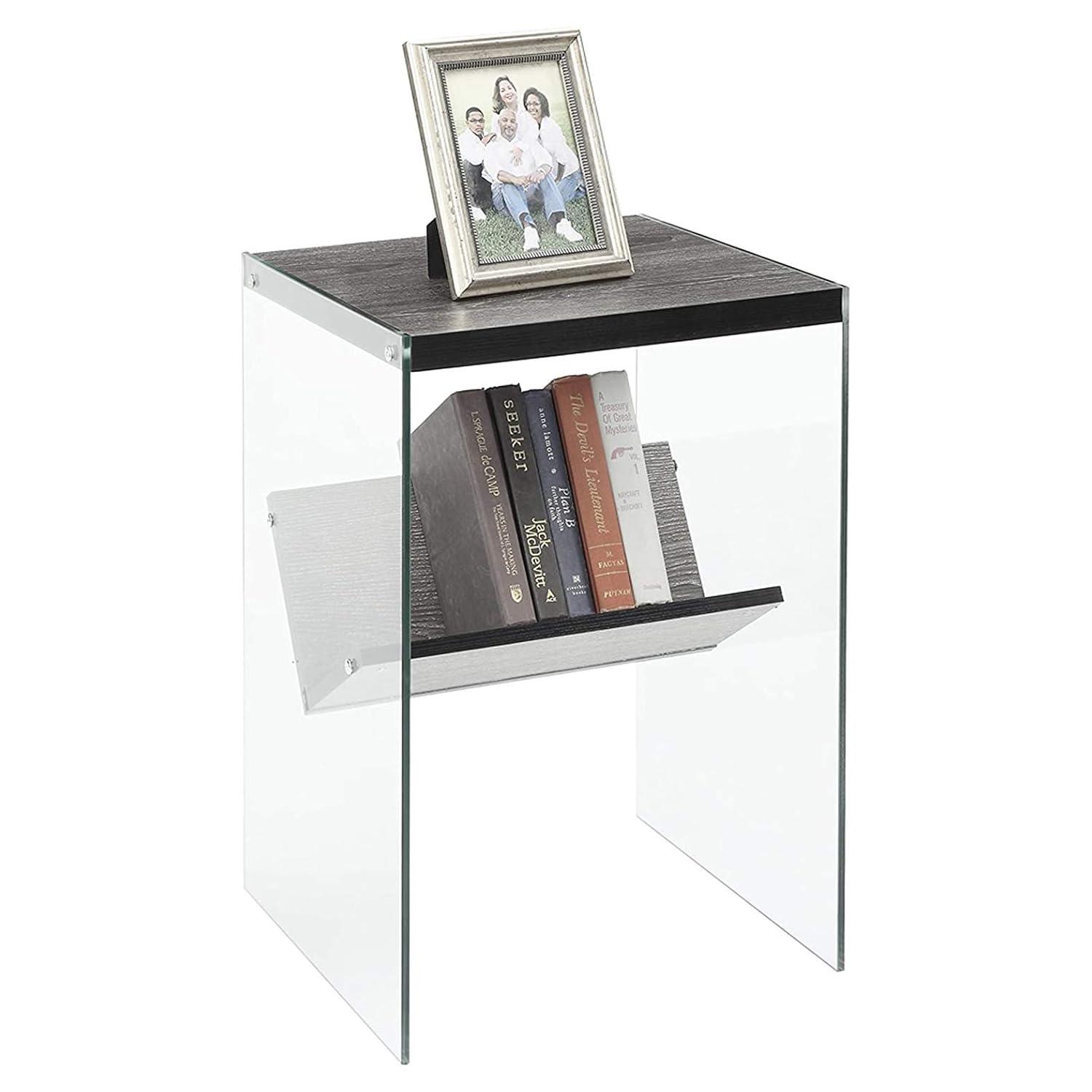 Convenience Concepts SoHo Glass End Table with Shelf, Weathered Gray/Glass