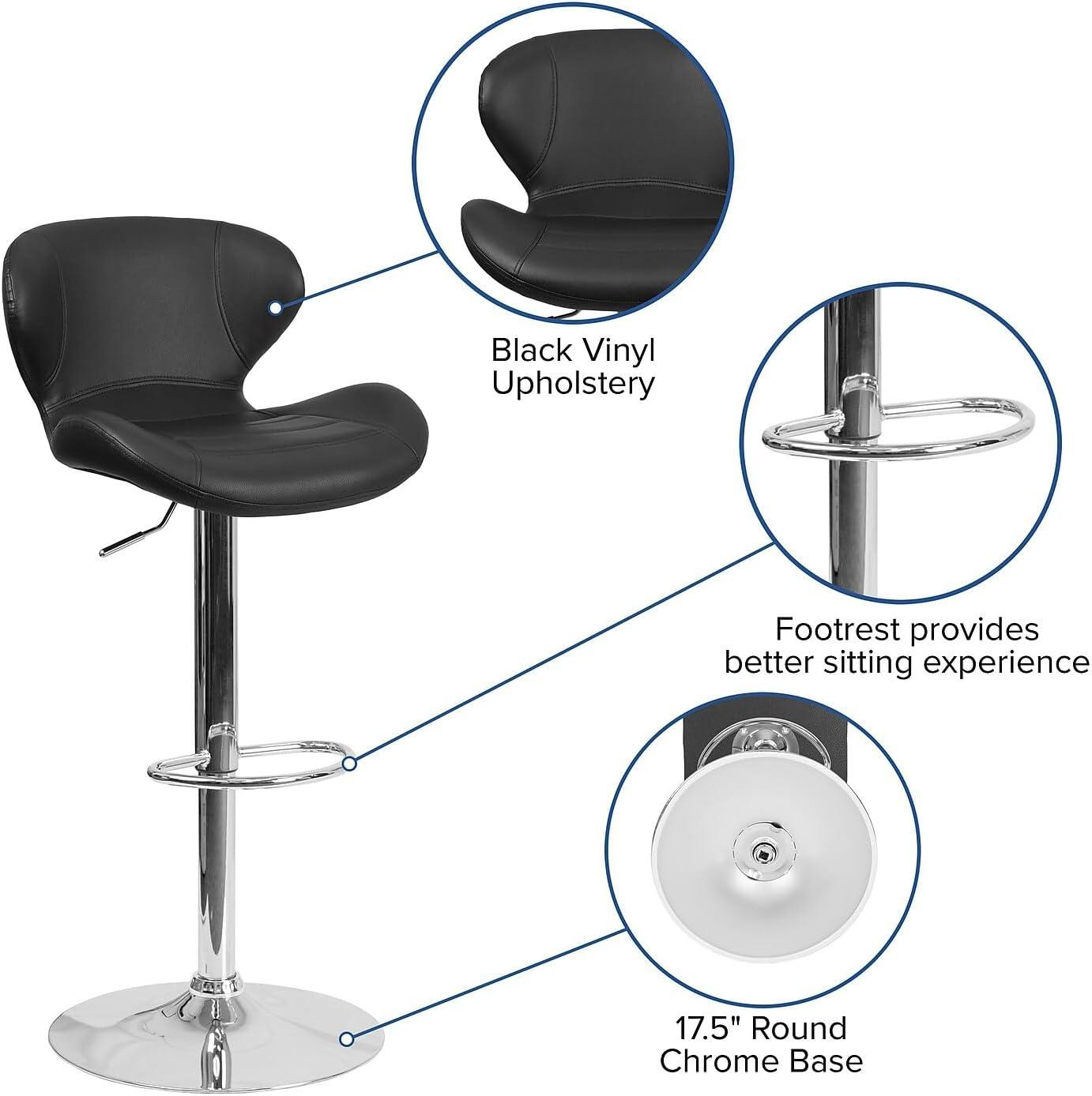 Flash Furniture Contemporary Orange Vinyl Adjustable Height Barstool with Curved Back and Chrome Base