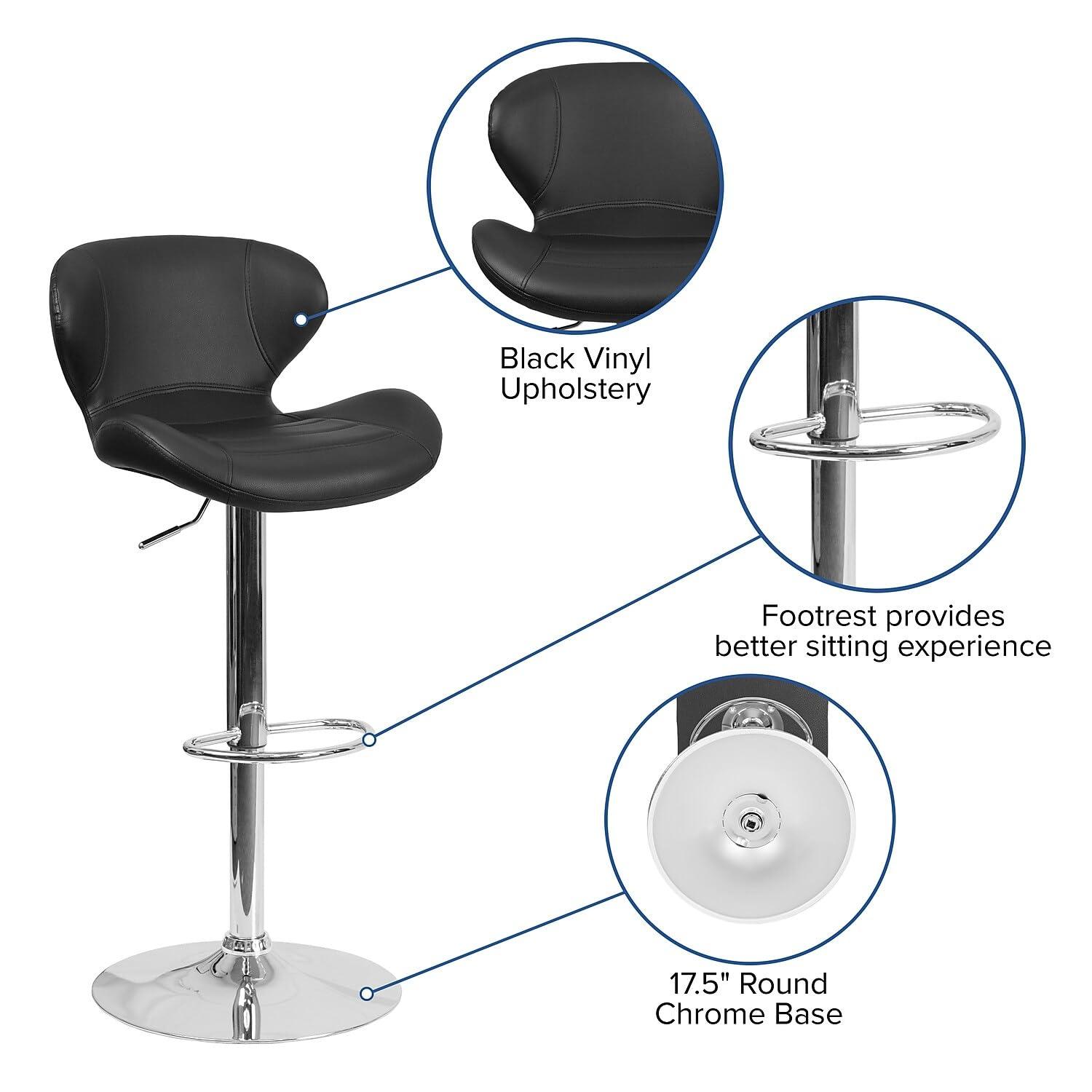 Flash Furniture Contemporary Orange Vinyl Adjustable Height Barstool with Curved Back and Chrome Base