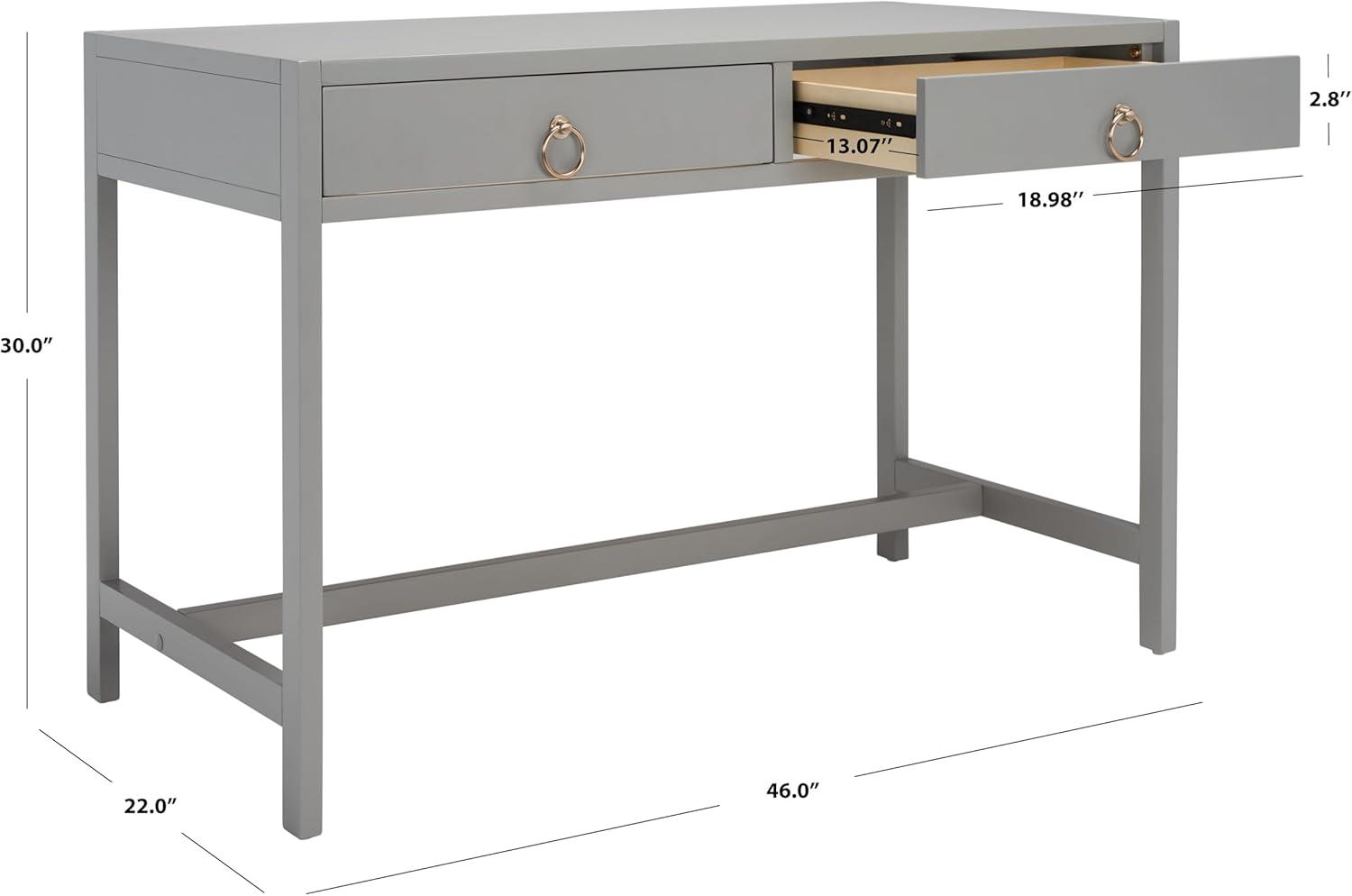 SAFAVIEH Esther Amish 2 Drawer Rectangle Wood Desk, Grey (22 in. W x 46 in. D x 30 in. H)