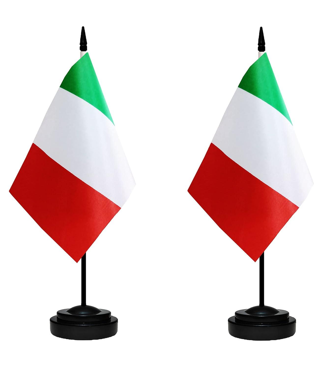Italy Flags Italian Desk Flag Set Small Mini Italy Table Office Flag with 13" Black Pole, Black Base and Spear Top,Miniature Italian Deluxe Desktop Flag, Home Decoration, Office Decoration, Festival Celebrations(12 Pack )