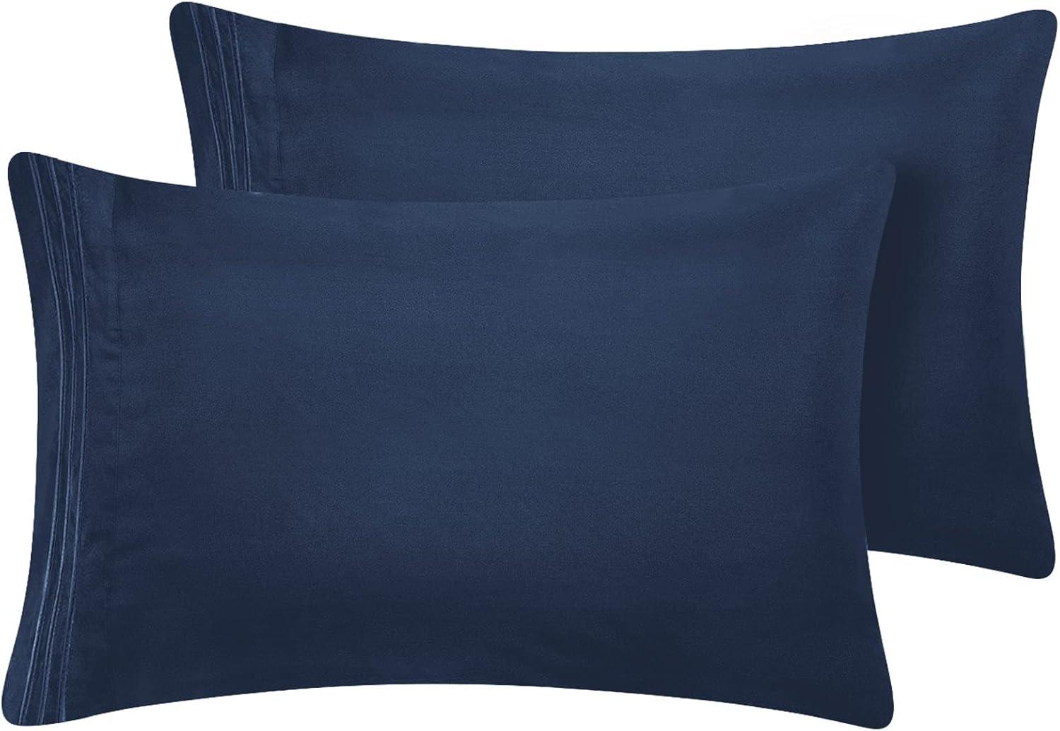 PiccoCasa 2 Pcs Standard 20"x26" Brushed Microfiber Soft Embroidery Envelop Closure Pillow Cases Navy