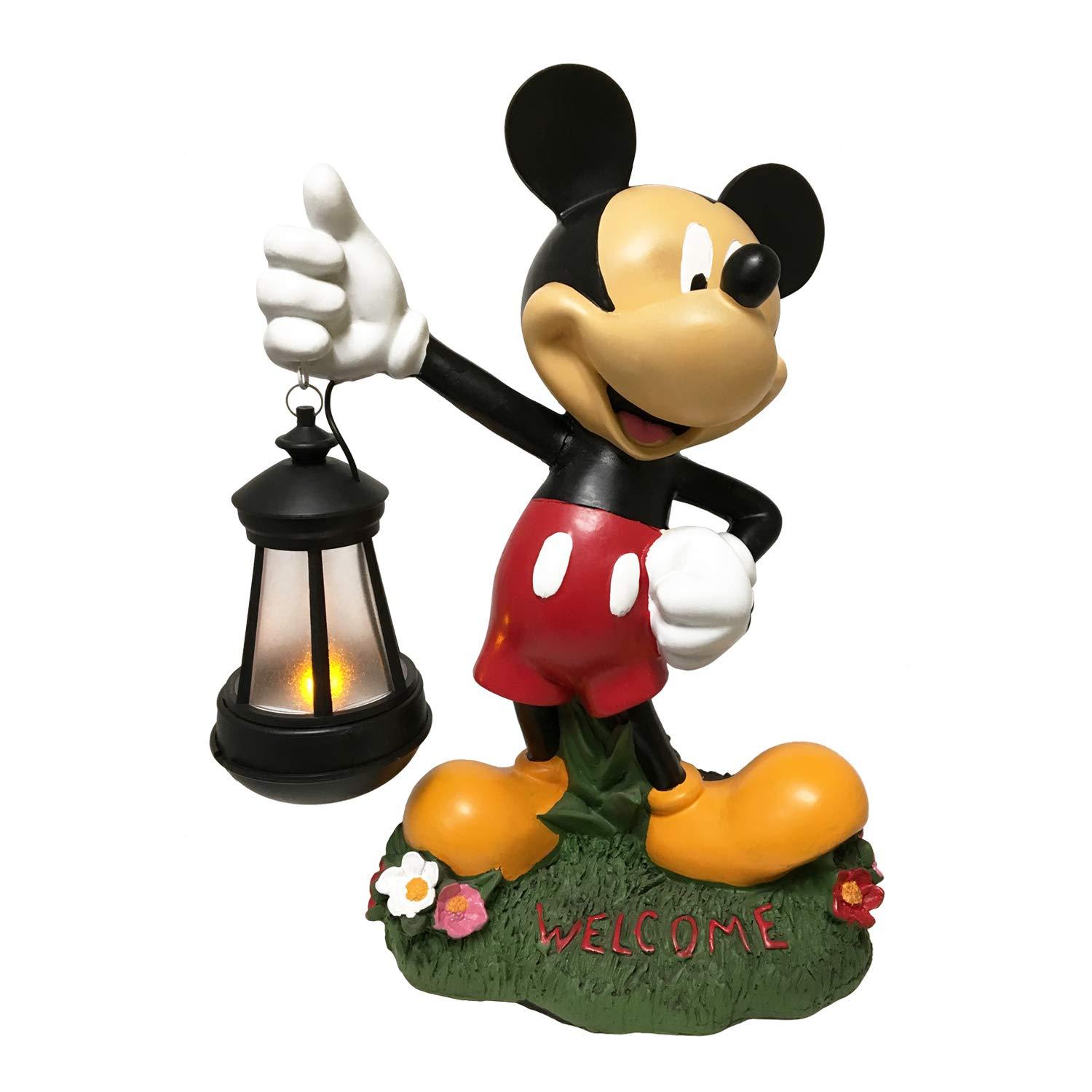Back Yard Glory BACKYARD GLORY Disney Mickey Mouse Solar LED Lighted Lantern Everyday Outdoor Garden Statue, 12 inches Tall, Officially Licensed Disney Product