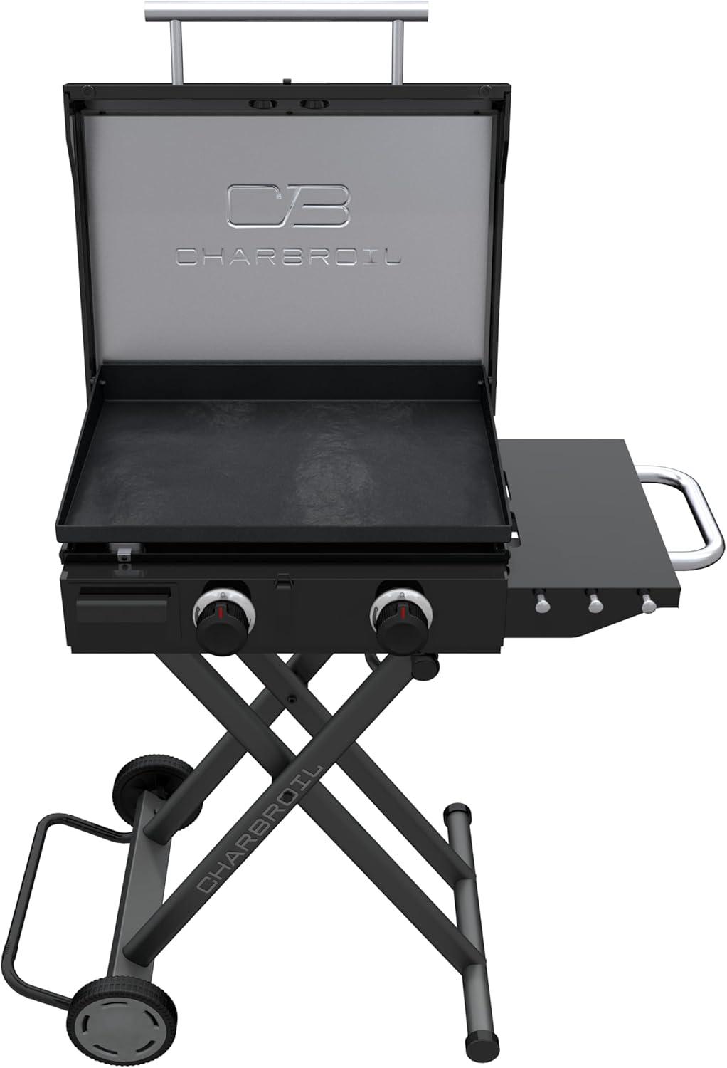 Charbroil Performance Series 22" Folding Cart 2-Burner Portable Flat Top Gas Griddle, Black