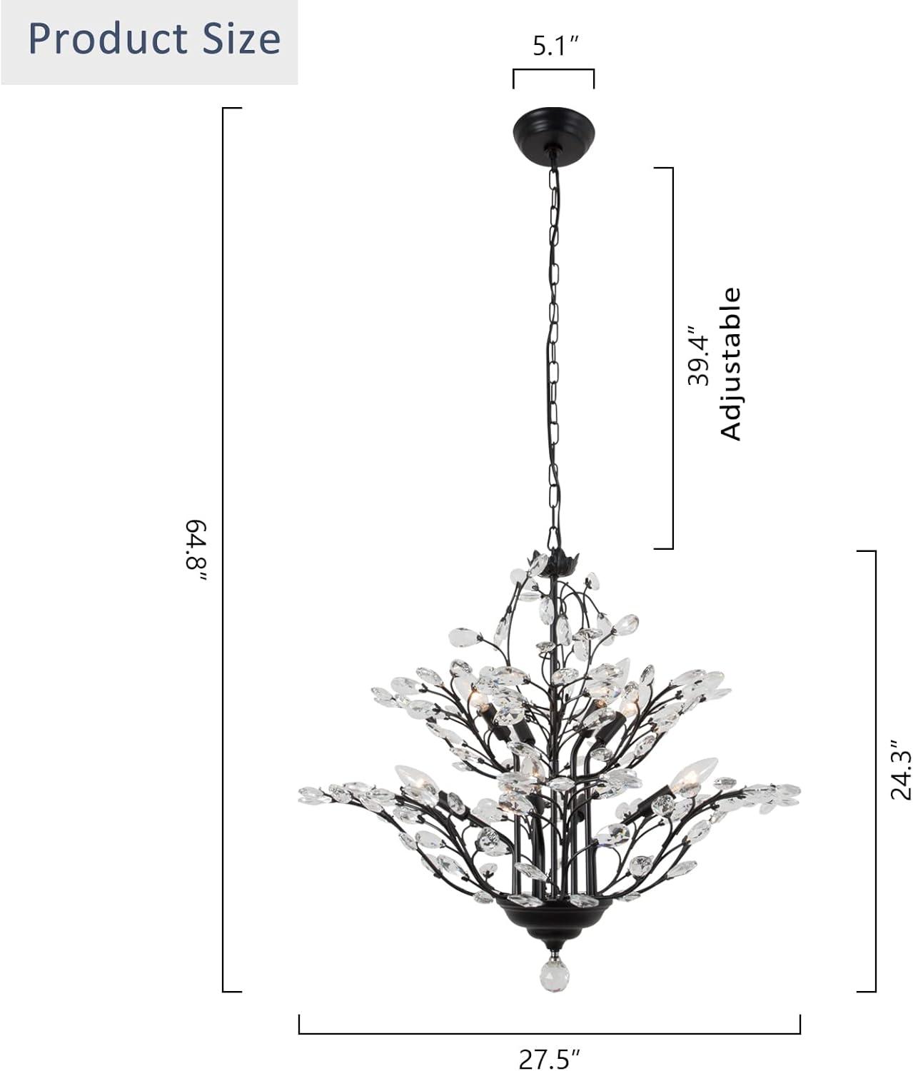 Chicago 8-Light Black Metal Chandelier with Crystal Accents