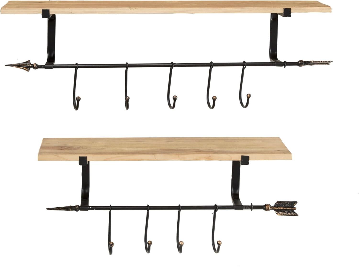 DecMode 24",19",14"L Metal Industrial Wall Shelf, Black, 3 - Pieces