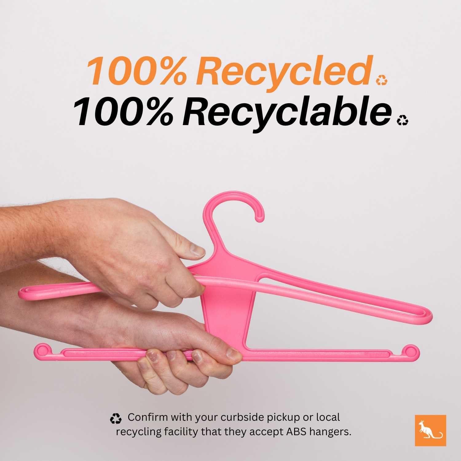 Kangaroo™ 100% Recycled High-Strength Clothing Hanger, Pants, Shirt, Jacket - Patented (Pinkity 30-Pack)
