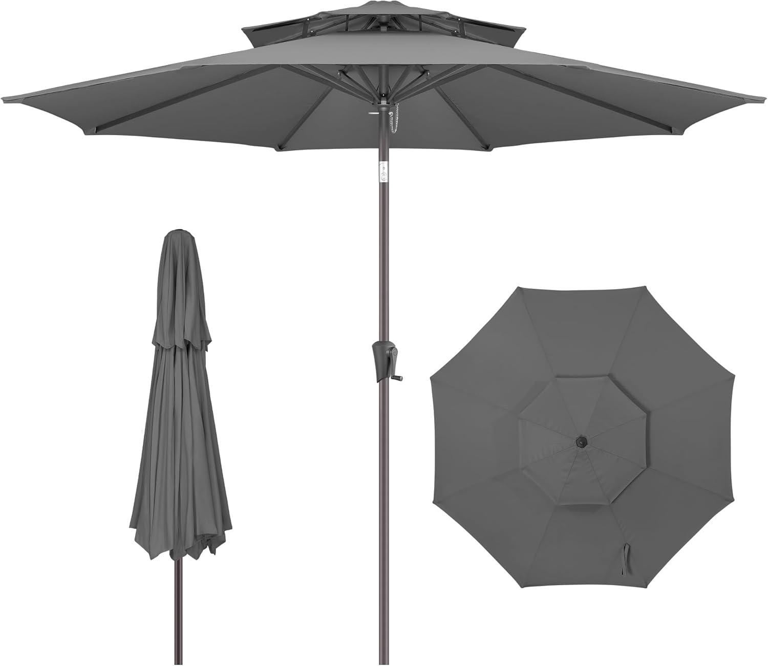 9 ft Dark Gray Aluminum Market Patio Umbrella with Push-Button Tilt