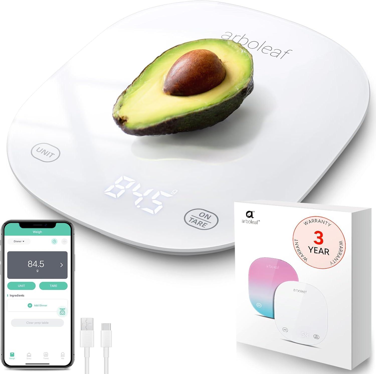Arboleaf Smart Food Scale Digital Kitchen Rechargeable with App Calorie Counter