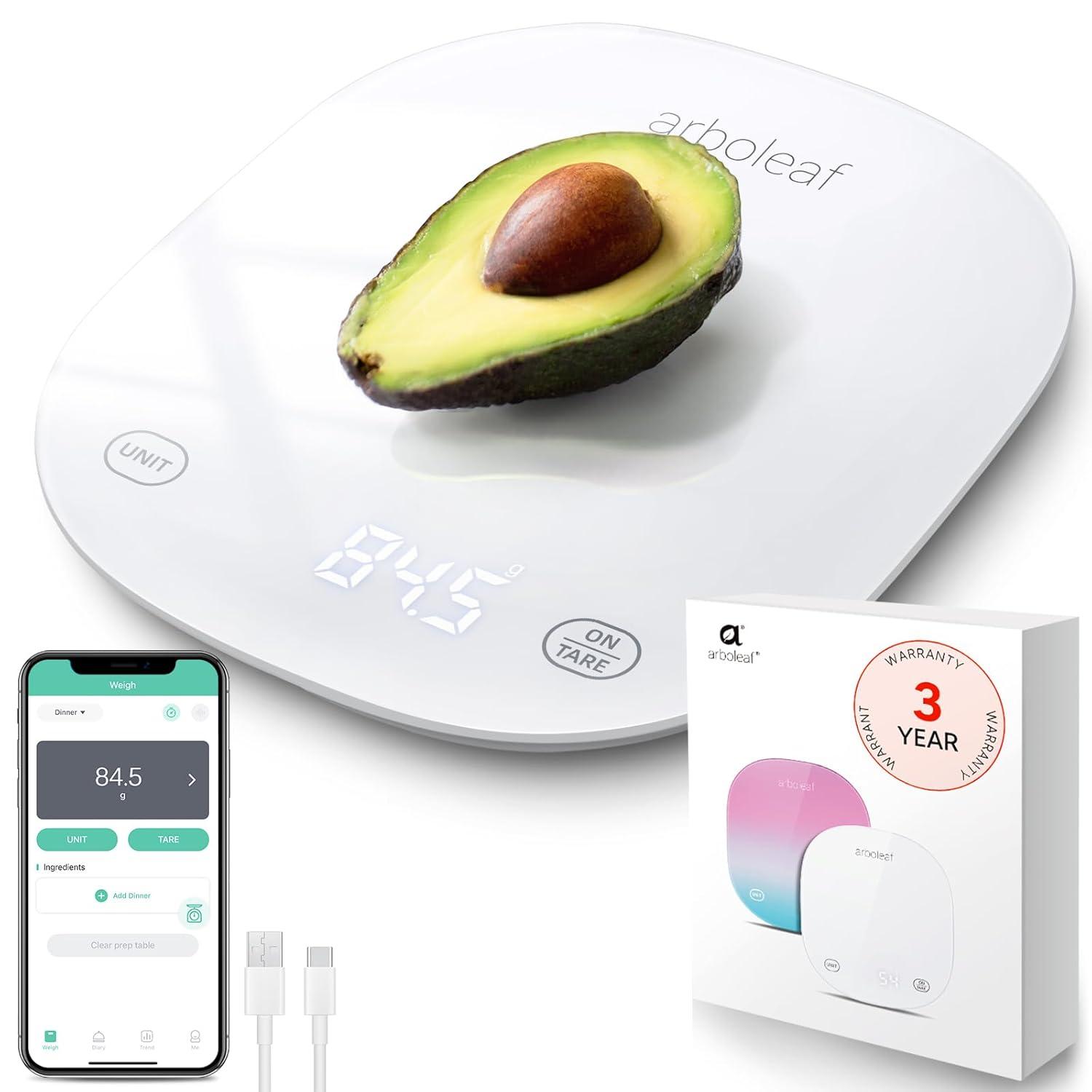 Arboleaf Smart Food Scale Digital Kitchen Rechargeable with App Calorie Counter