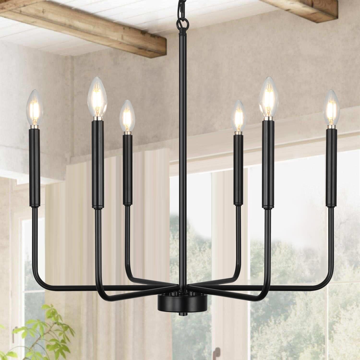 SineRise Black Chandelier, 6-Light Modern Farmhouse Chandelier, Candle Chandelier Light Fixtures, Rustic Industrial Chandelier for Entryway, Bedroom, Foyer and Living Room