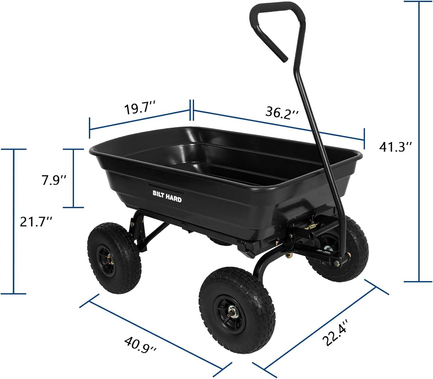 Black Heavy-Duty Poly Garden Dump Cart with No-Flat Tires