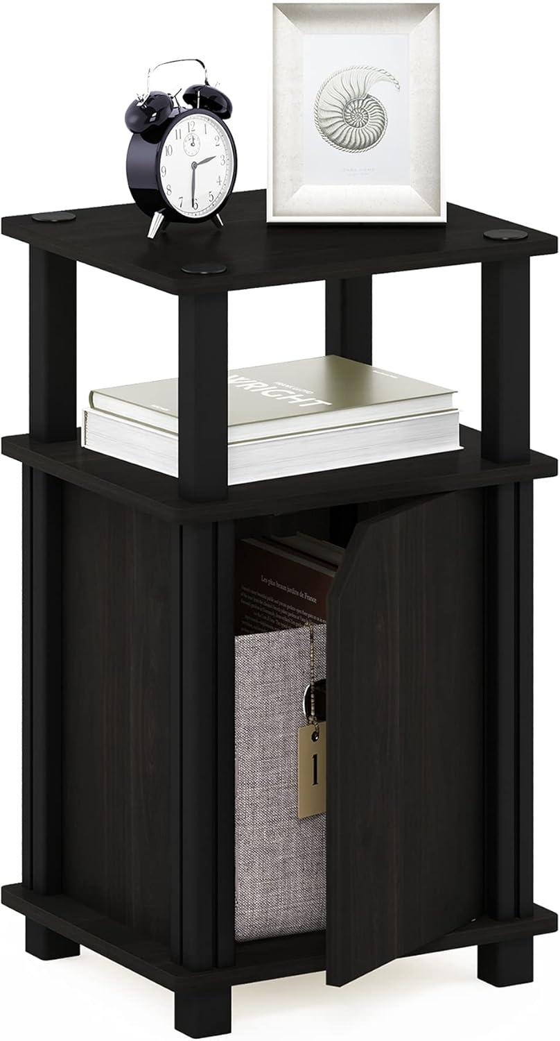 Furinno Brahms 3-Tier End Table with Door, Espresso, Black