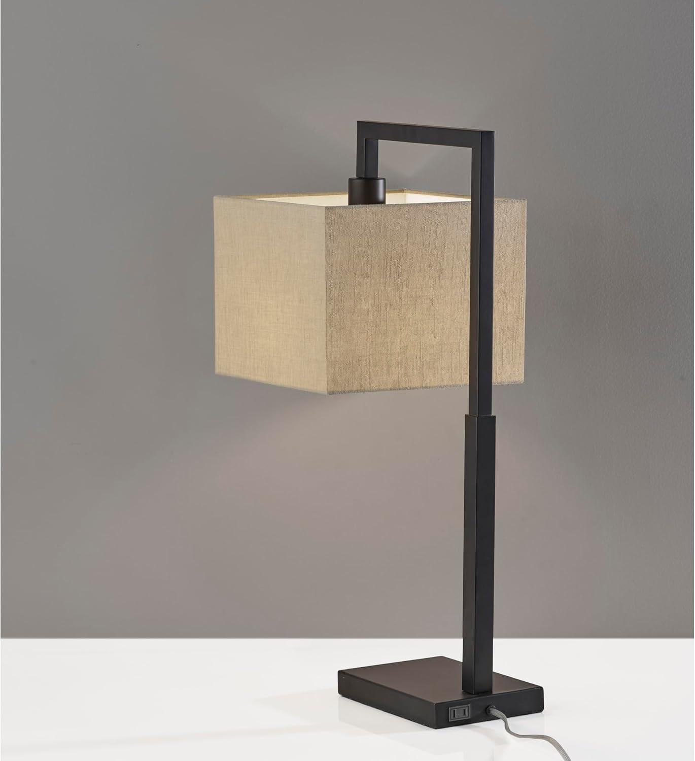 Richard Table Lamp Black - Adesso: Modern Metal Desk Task Lamp with Beige Cotton Shade, ETL Listed