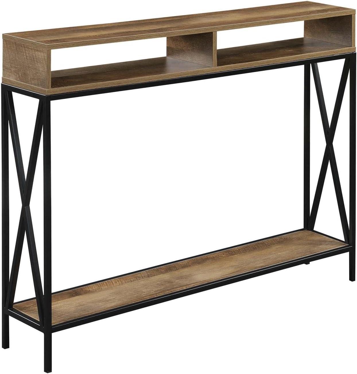 Tucson Deluxe Console Table with Shelf in Nutmeg Wood with Black Metal Frame