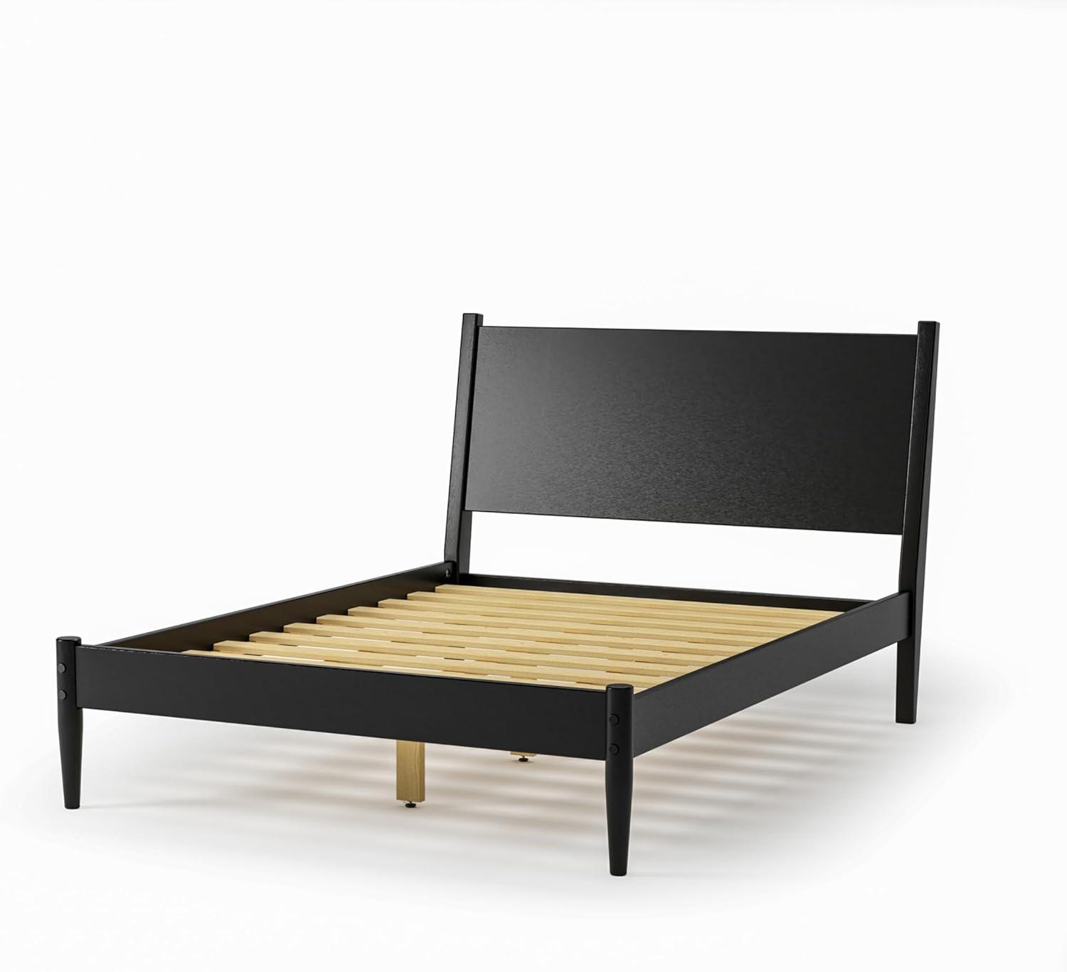 Camaflexi Mid Century Platform Bed Wood Panel Bed Frame with Headboard, Full, Scandinavian Oak