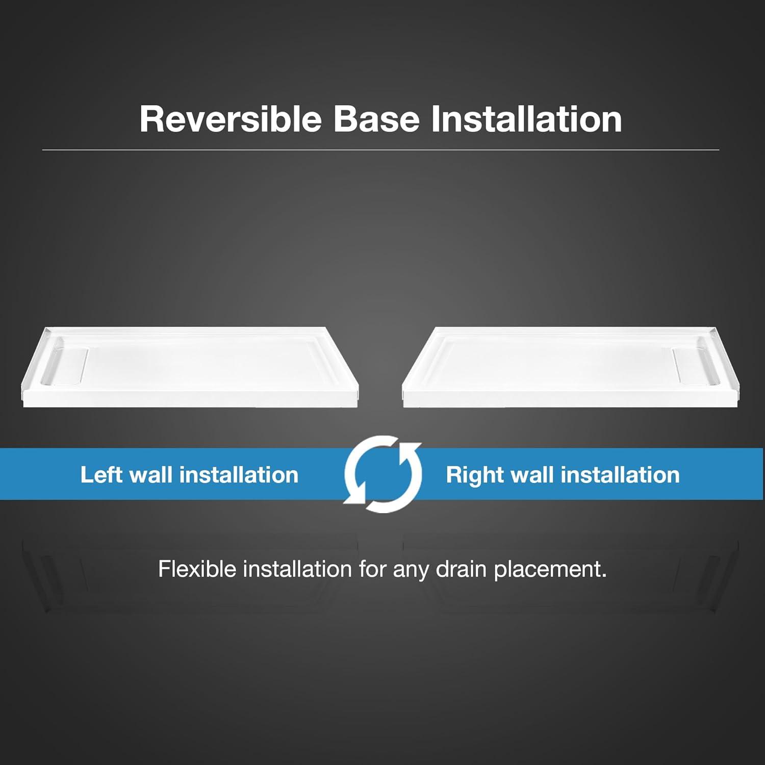 OVE Decors 48" x 36" Rectangle Shower Base Pan, White Acrylic, Hidden Side Drain, Reversible Design