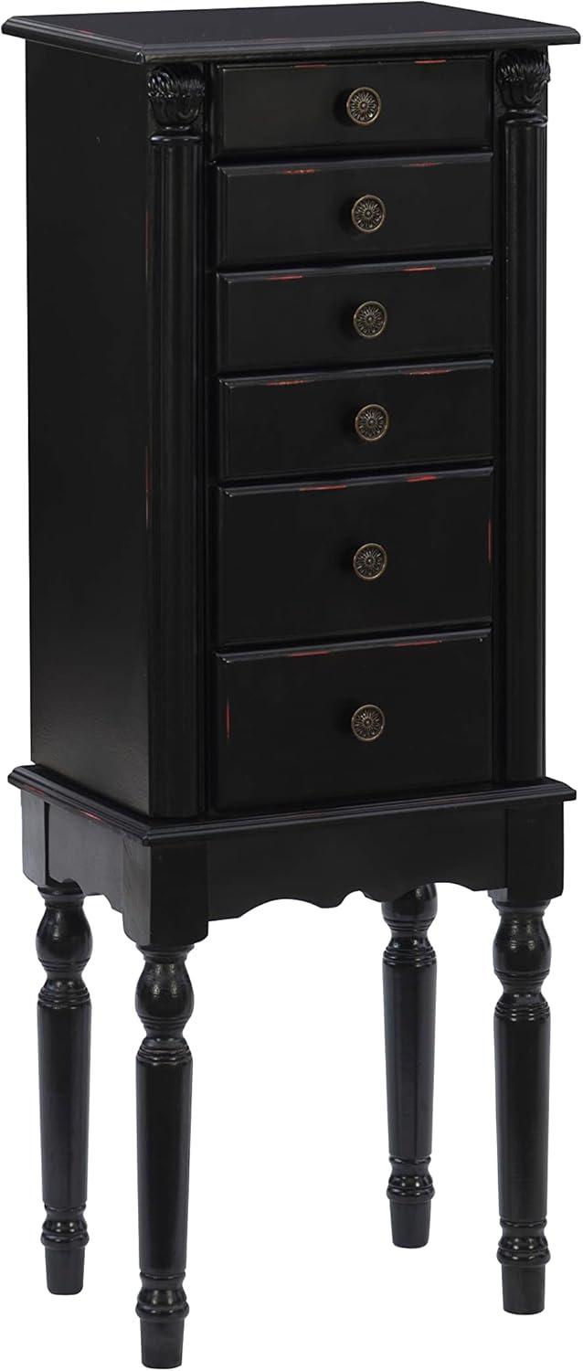 Petite Ebony Black Jewelry Armoire with Mirror and Plush Lining