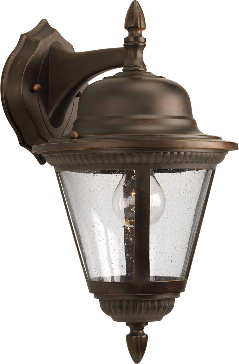 Progress Lighting Westport 1-Light Medium Wall Lantern in Antique Bronze with Beaded Detailing and Seeded Glass Shade