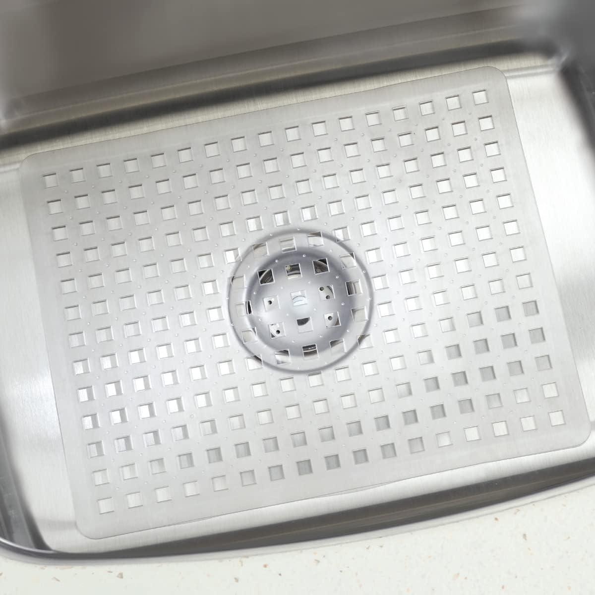 iDesign Euro Plastic Sink Grid, Non-Skid Dish Protector Mat, 16" x 12.5", Clear