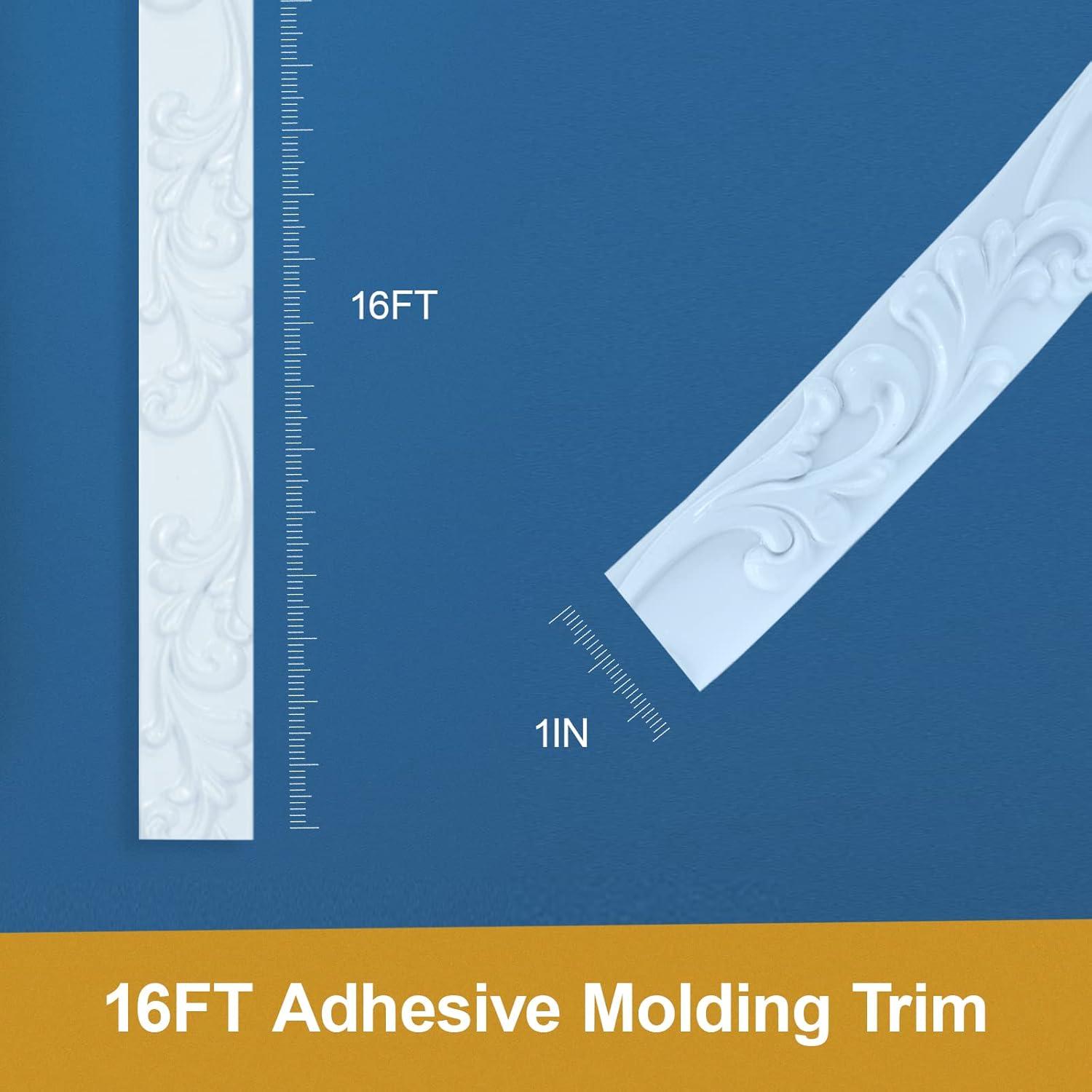 Flexible Molding Trim Wall Trim Self Adhesive, Peel and Stick Mirror Frame Border, Waterproof Bathroom Decor (White)