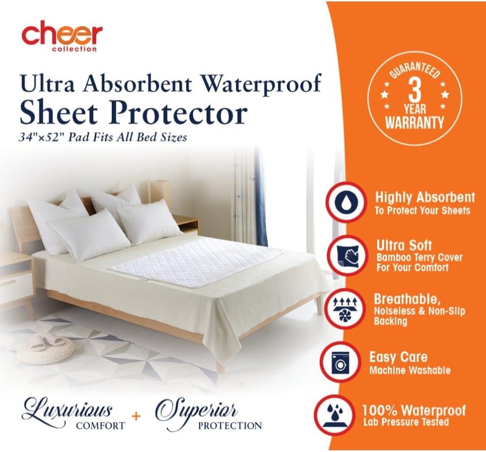 Cheer Collection Set of 2 Terry Rayon from Bamboo Large Waterproof Mattress Protector (34" x 52")