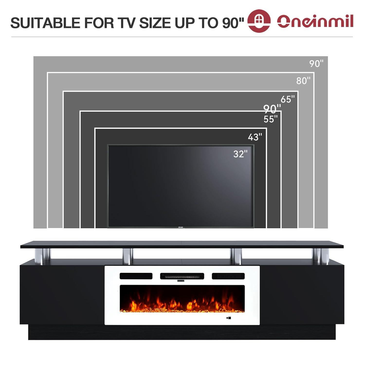 AOXUN Fireplace TV Stand with 36" Electric Fireplace, 80" 2 Tier TV Console Stand for TVs Up to 90", Black