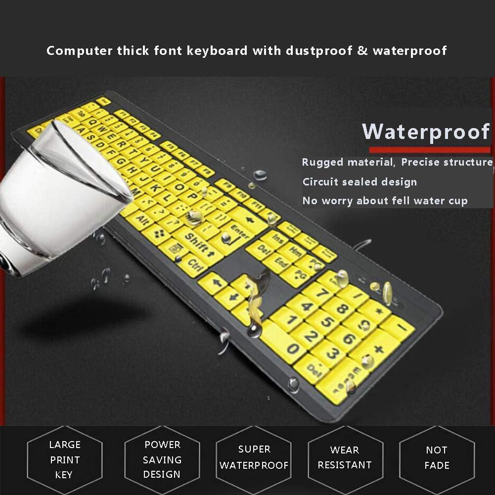 Large Print Computer Keyboard, Wired USB High Contrast Keyboard with Oversized Print Letters for Visually Impaired Low Vision Individuals (Yellow+Black)