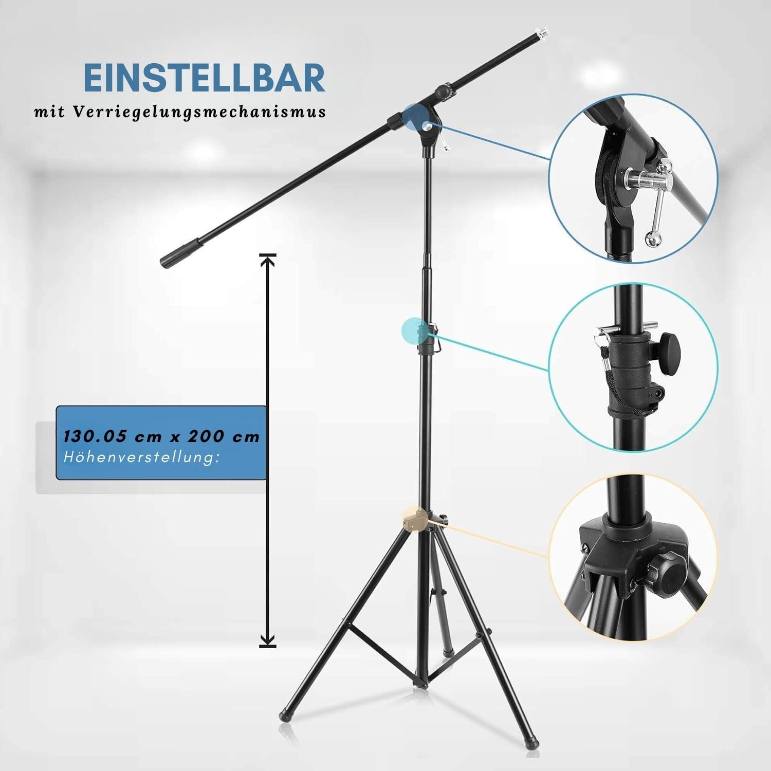 Pyle Heavy-Duty Tripod Microphone Stand with Adjustable Boom Arm - PMKS56, 51.2" to 78.75"