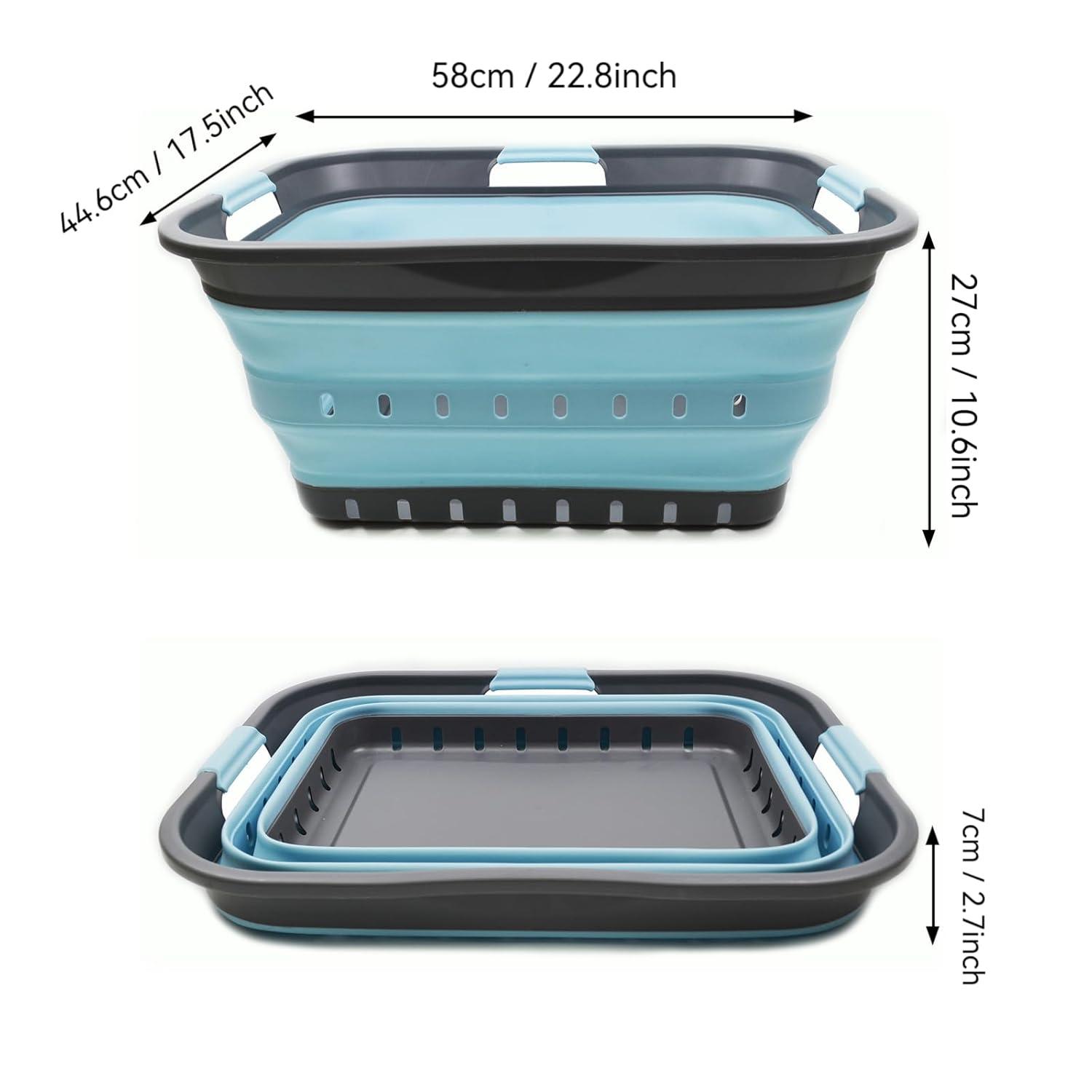 SAMMART 42L (11 gallon) Collapsible Plastic Laundry Basket, Grey/Sea Angel