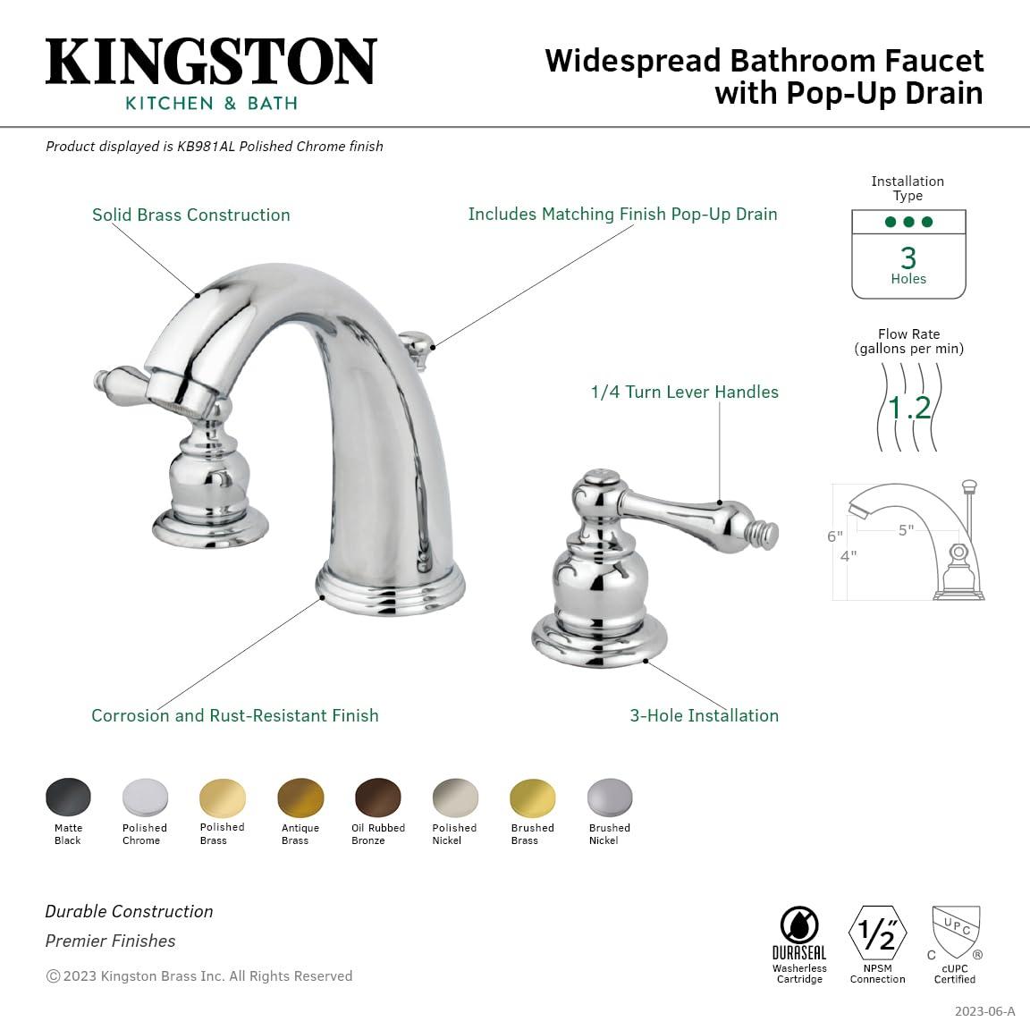 Kingston Brass Victorian Two-Handle 3-Hole Deck Mount Widespread Bathroom Faucet with Retail Pop-Up Drain | Wayfair