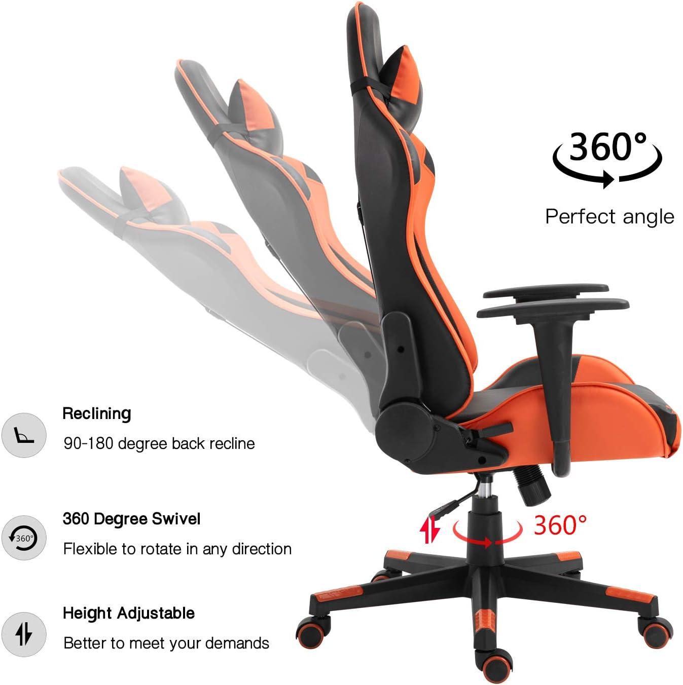 Black and Orange PVC Ergonomic Gaming Chair with Lumbar Support