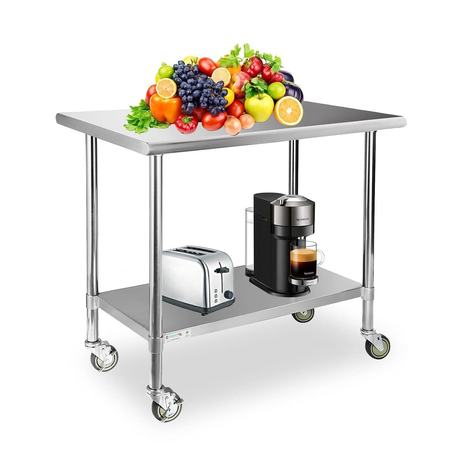 Sakiyr Stainless Steel Work Table, Heavy Duty Commercial Food Prep Table with Undershelf for Home Kitchen