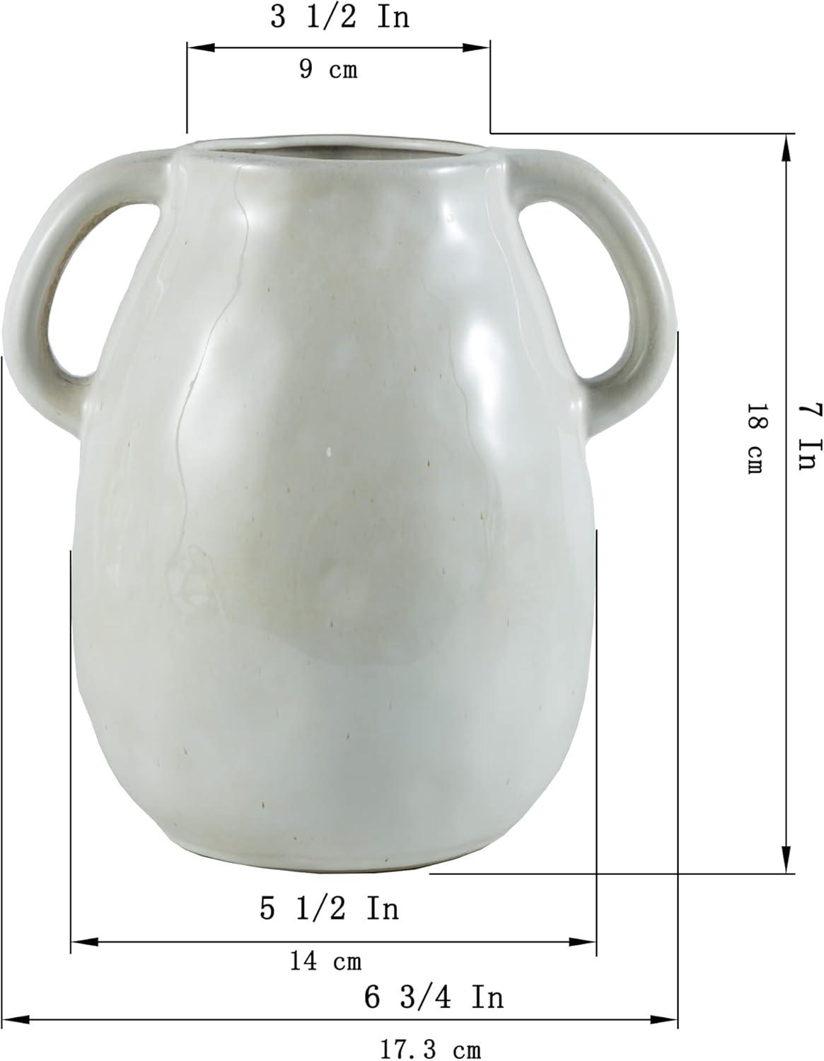 Grey Ceramic Vase with 2 Handles, Modern Farmhouse Vase for Home Decor, Rustic Terracotta Vase, Decorative Pottery Flower Vase, Clay Samll Vase, Centerpieces for Dining Table - 7 Inch Tall