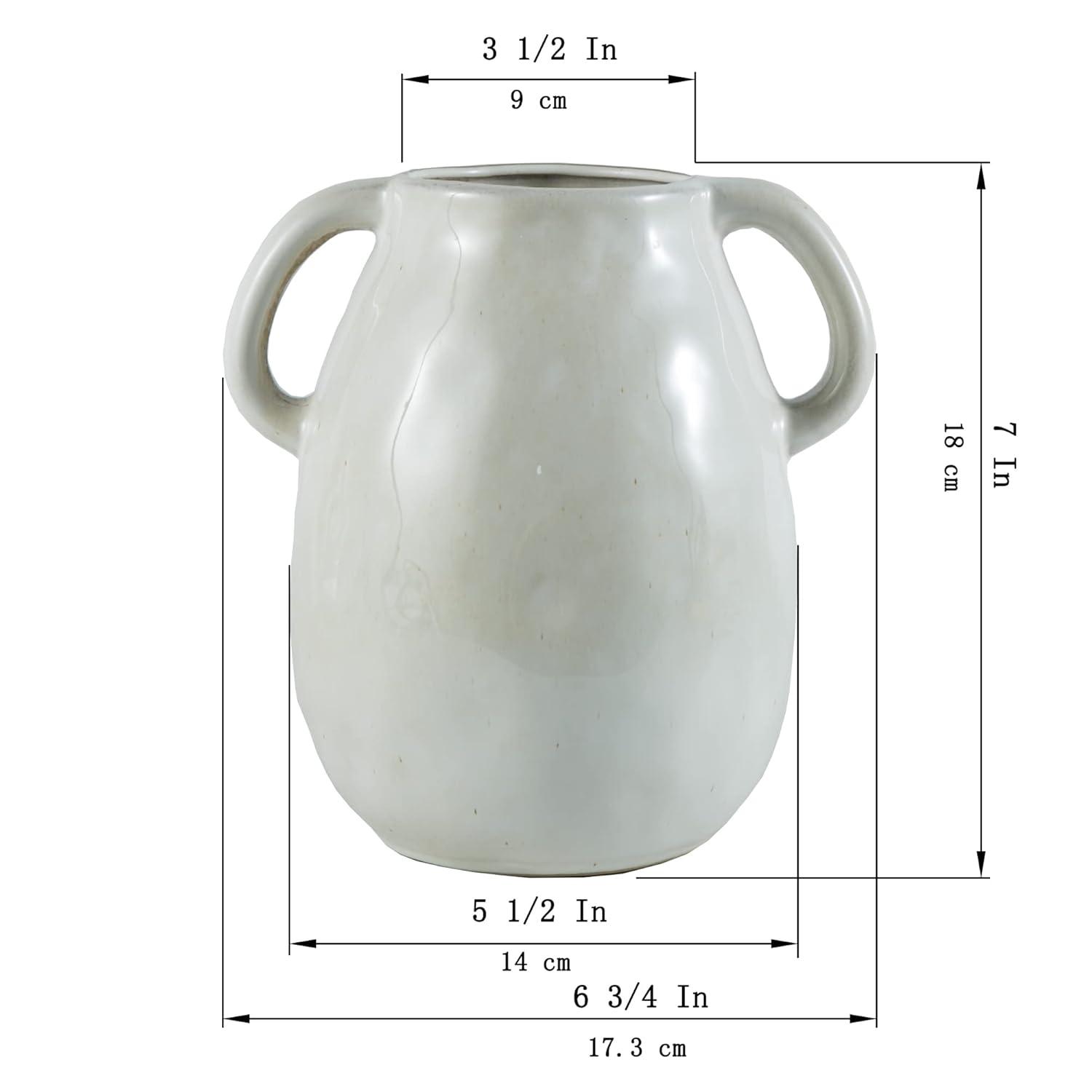 Grey Ceramic Vase with 2 Handles, Modern Farmhouse Vase for Home Decor, Rustic Terracotta Vase, Decorative Pottery Flower Vase, Clay Samll Vase, Centerpieces for Dining Table - 7 Inch Tall