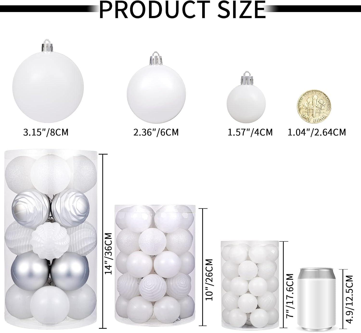 XmasExp 24ct Christmas Ball Ornaments Shatterproof Xmas Tree Hanging Balls Decorations Perfect for Halloween Decorations Holiday Wedding Christmas Decor(2.36"/60mm, White)