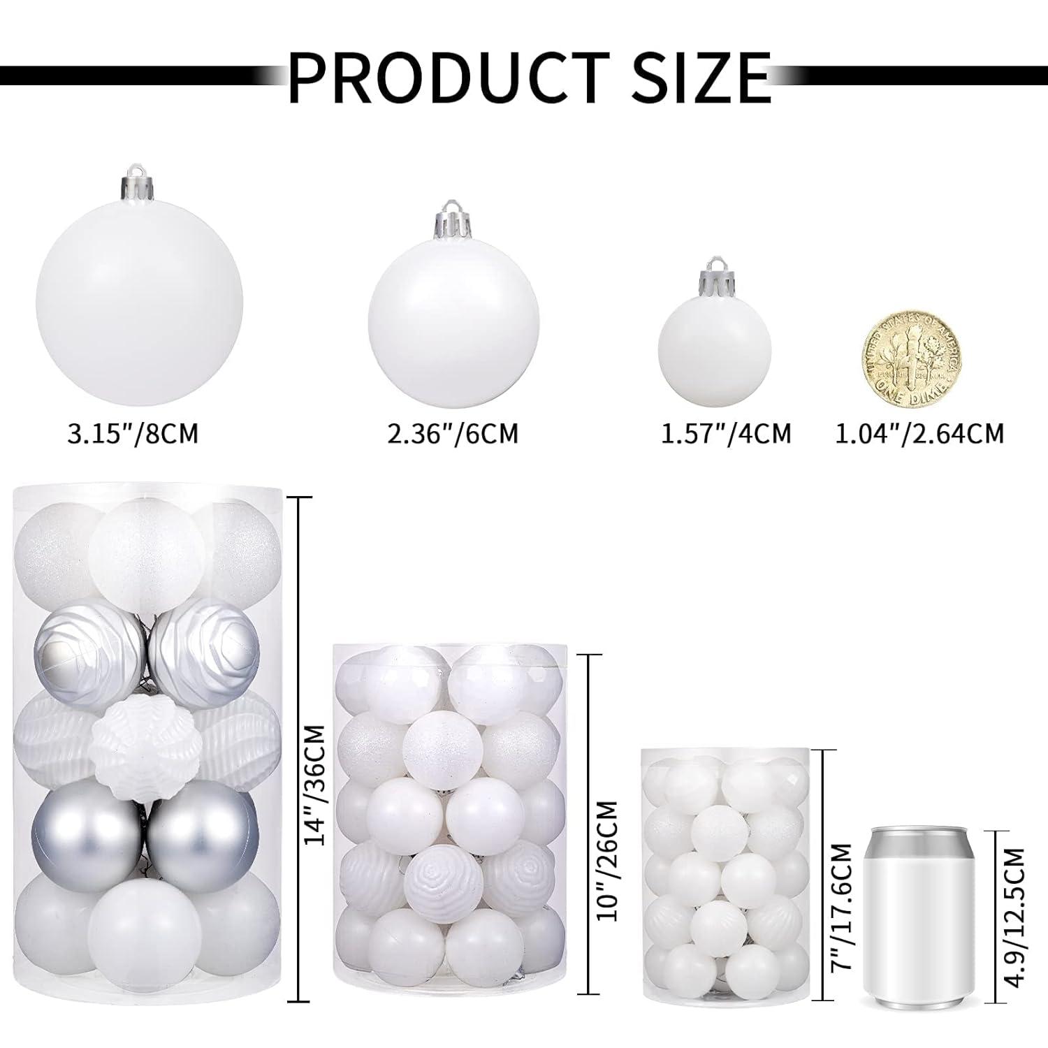 XmasExp 24ct Christmas Ball Ornaments Shatterproof Xmas Tree Hanging Balls Decorations Perfect for Halloween Decorations Holiday Wedding Christmas Decor(2.36"/60mm, White)