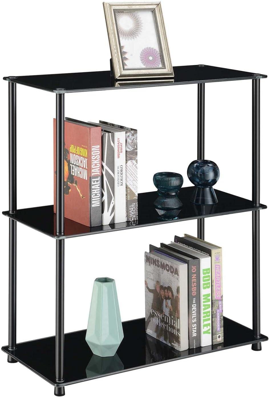 Convenience Concepts Designs2Go Classic Glass 3 Shelf Bookcase, Black Glass