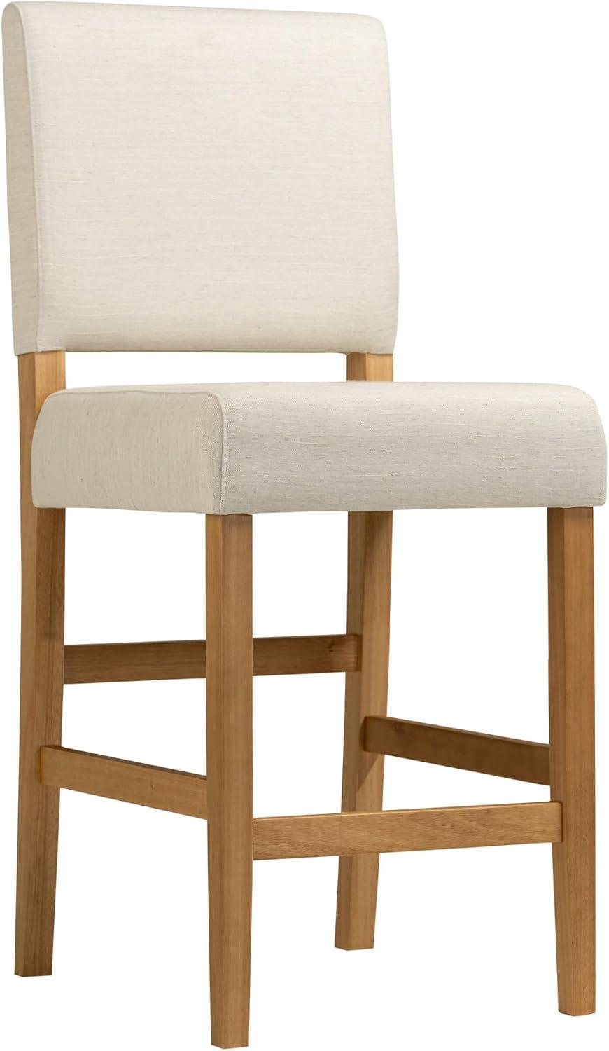 Brax Counter Height Stool with Upholstered Back and Wood Base – Set of 2 for Kitchen Counters and Islands – Modern Chairs in Natural White Sand, Leick Home, 214460