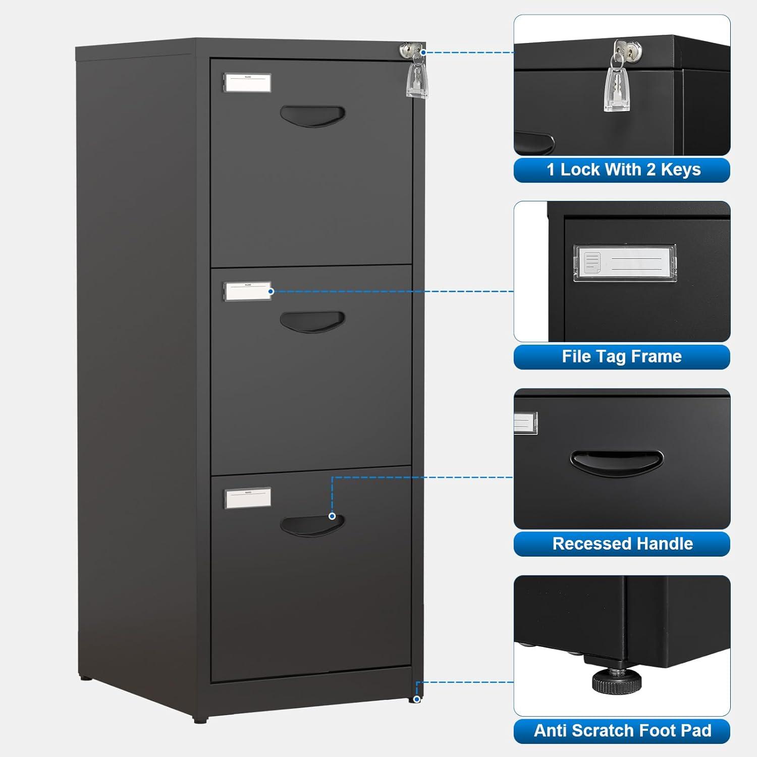 Inbox Zero 2 Drawer File Cabinet With Lock Metal Vertical File Cabinet